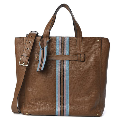 Valentino Garavani Calfskin Striped Large Rockstud Vertical Tote Brown 1 of 8
