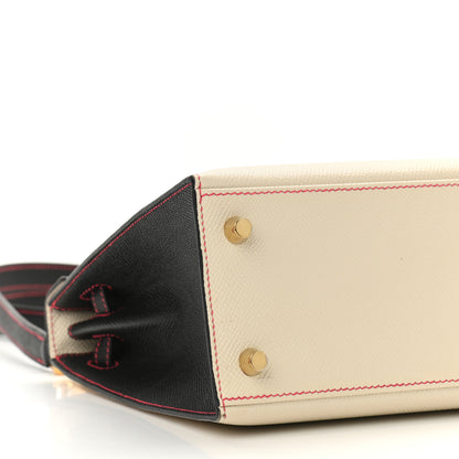 Hermes Epsom Bi-Color Horseshoe Kelly Sellier 25 Craie Black Rose Azalea 9 of 11