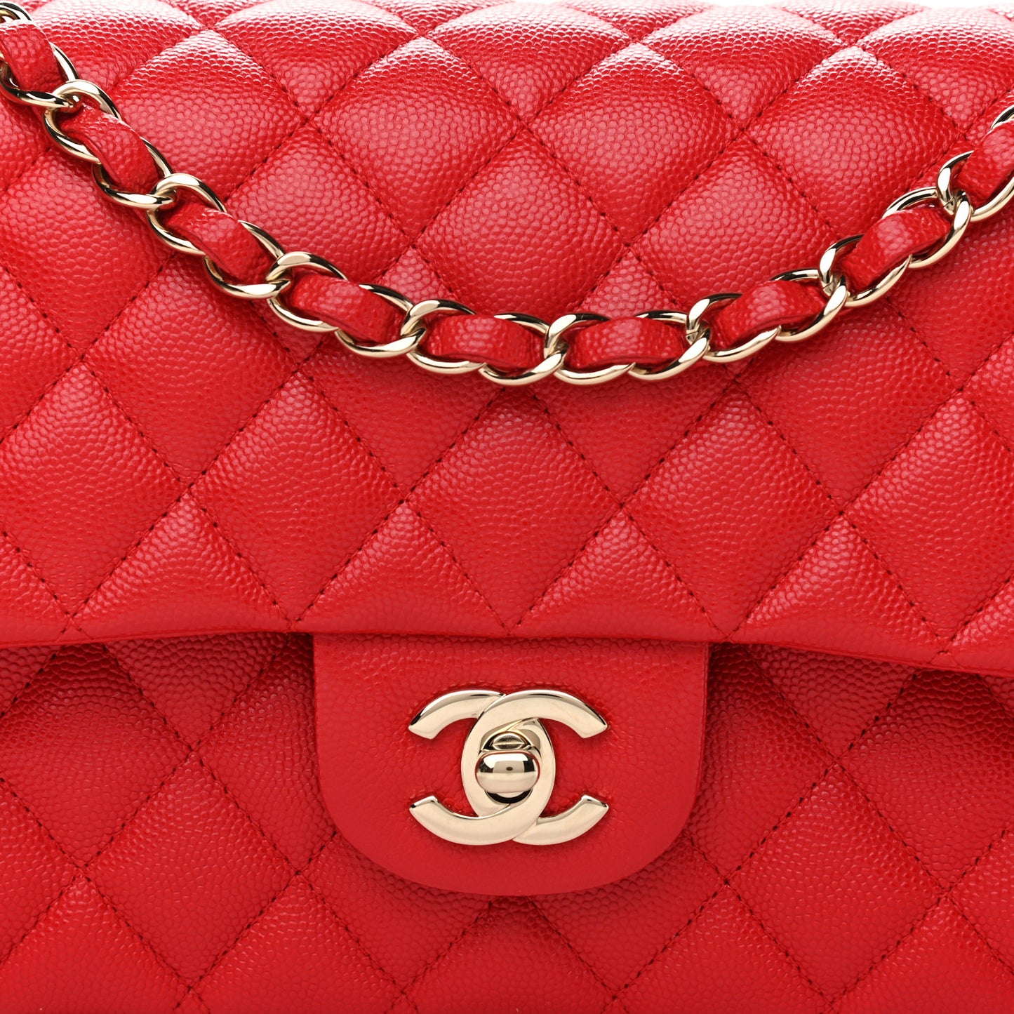 Caviar Quilted Medium Double Flap Red