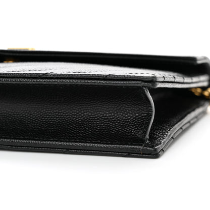 Saint Laurent Grain De Poudre Matelasse Chevron Monogram Envelope Chain Wallet Black 10 of 11