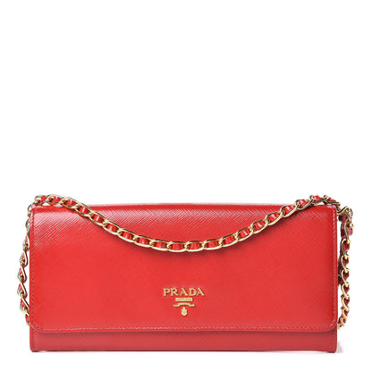 Prada Saffiano Vernice Metal Oro Chain Wallet Rosso 1 of 13