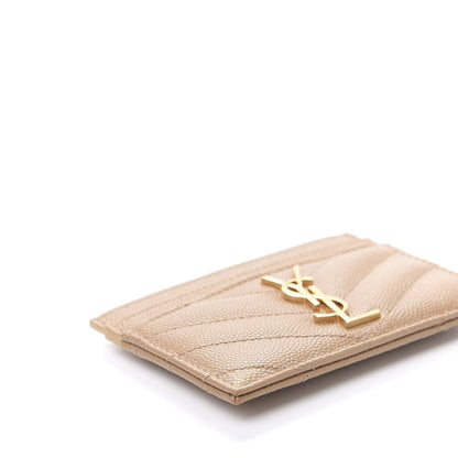 Saint Laurent Grain De Poudre Matelasse Chevron Monogram Credit Card Case Cork 6 of 9