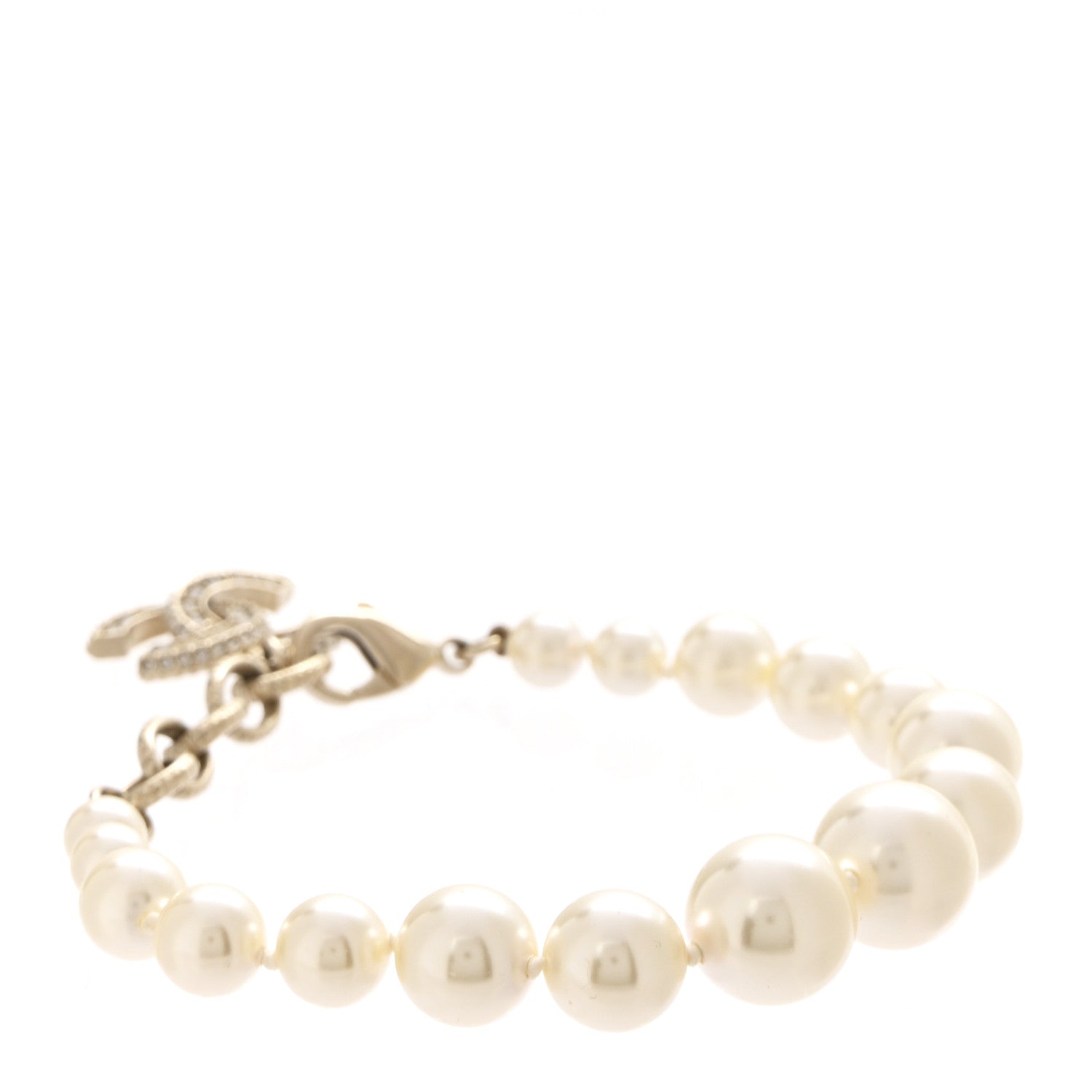 Chanel Graduated Pearl Crystal CC Bracelet Gold 1 of 5