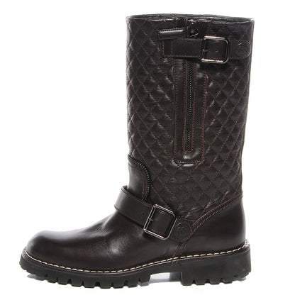 Chanel Calfskin Quilted Biker Boots 36 Marron Fonce 1 of 17
