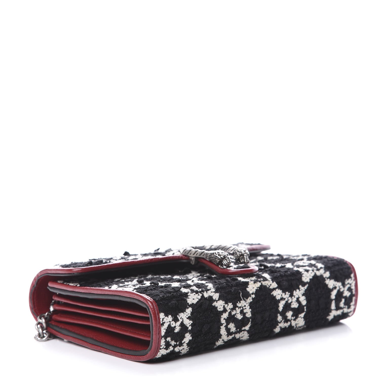 Gucci Tweed GG Monogram Mini Dionysus Chain Wallet Black White Romantic Cherry 4 of 11