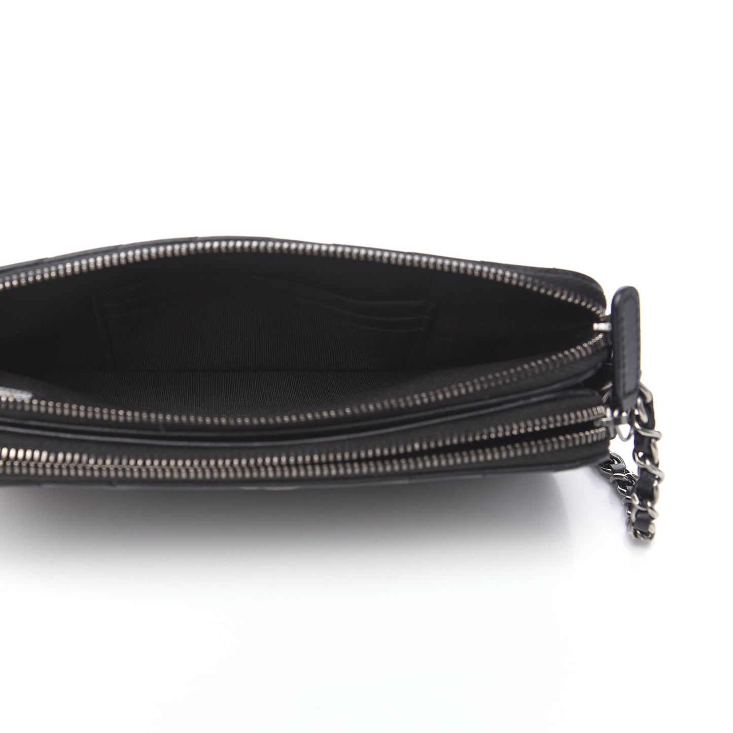 Calfskin Chevron Quilted Tassel Clutch With Chain Black