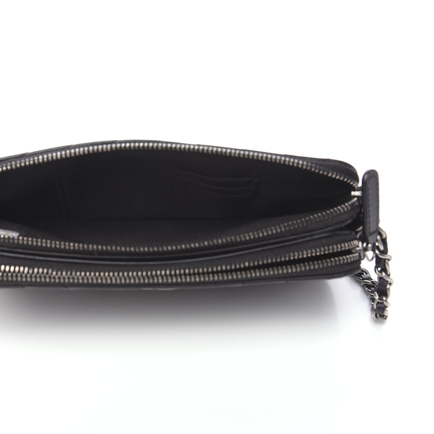 Chanel Calfskin Chevron Quilted Tassel Clutch With Chain Black 4 of 11