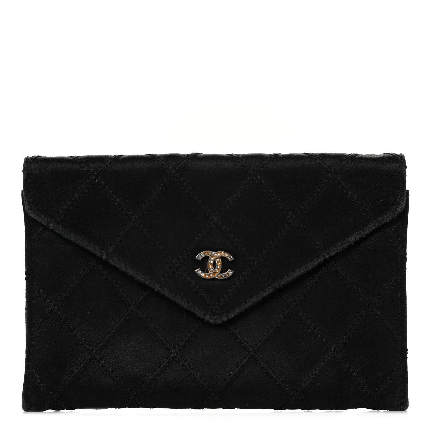 Chanel Satin Stitched Flap Card Case Black 1 of 10