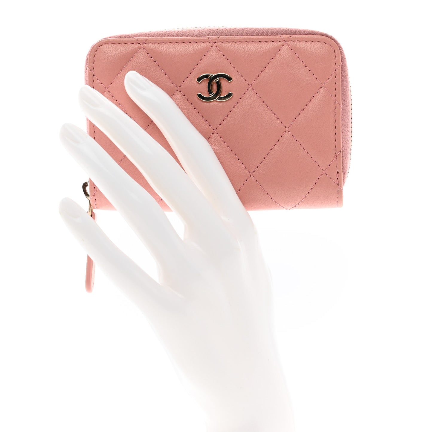 Lambskin Quilted Zip Around Coin Purse Light Pink