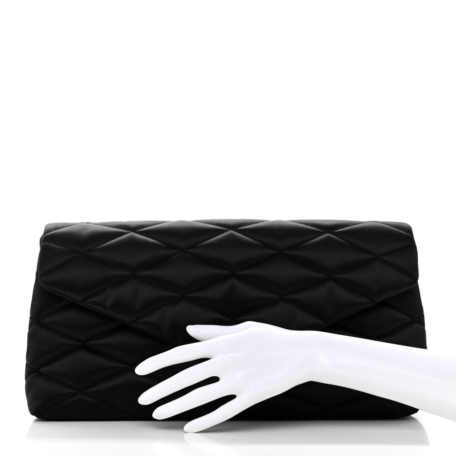 Saint Laurent Satin Quilted Sade Puffer Envelope Clutch Black 2 of 9