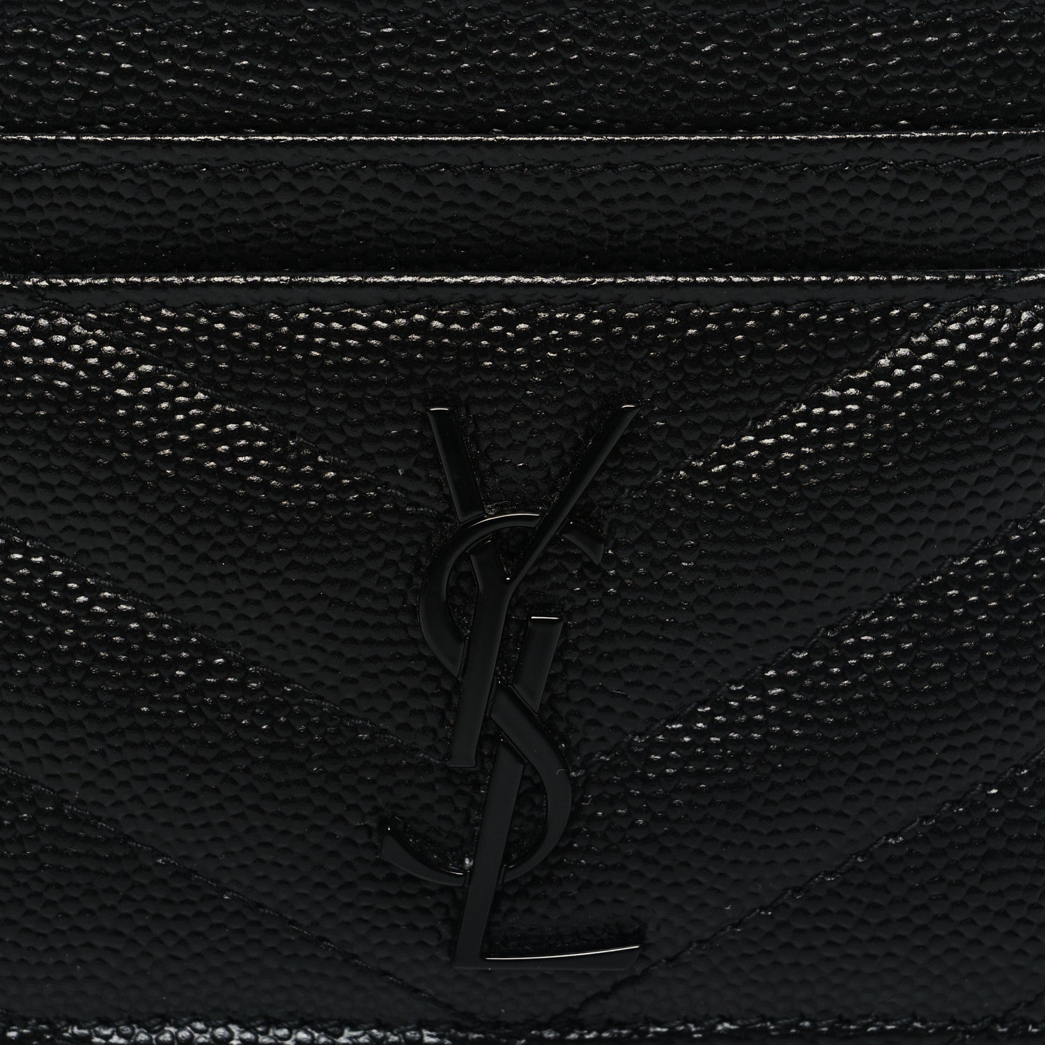 Saint Laurent Grain De Poudre Matelasse Chevron Monochrome Monogram Credit Card Case Black 8 of 8