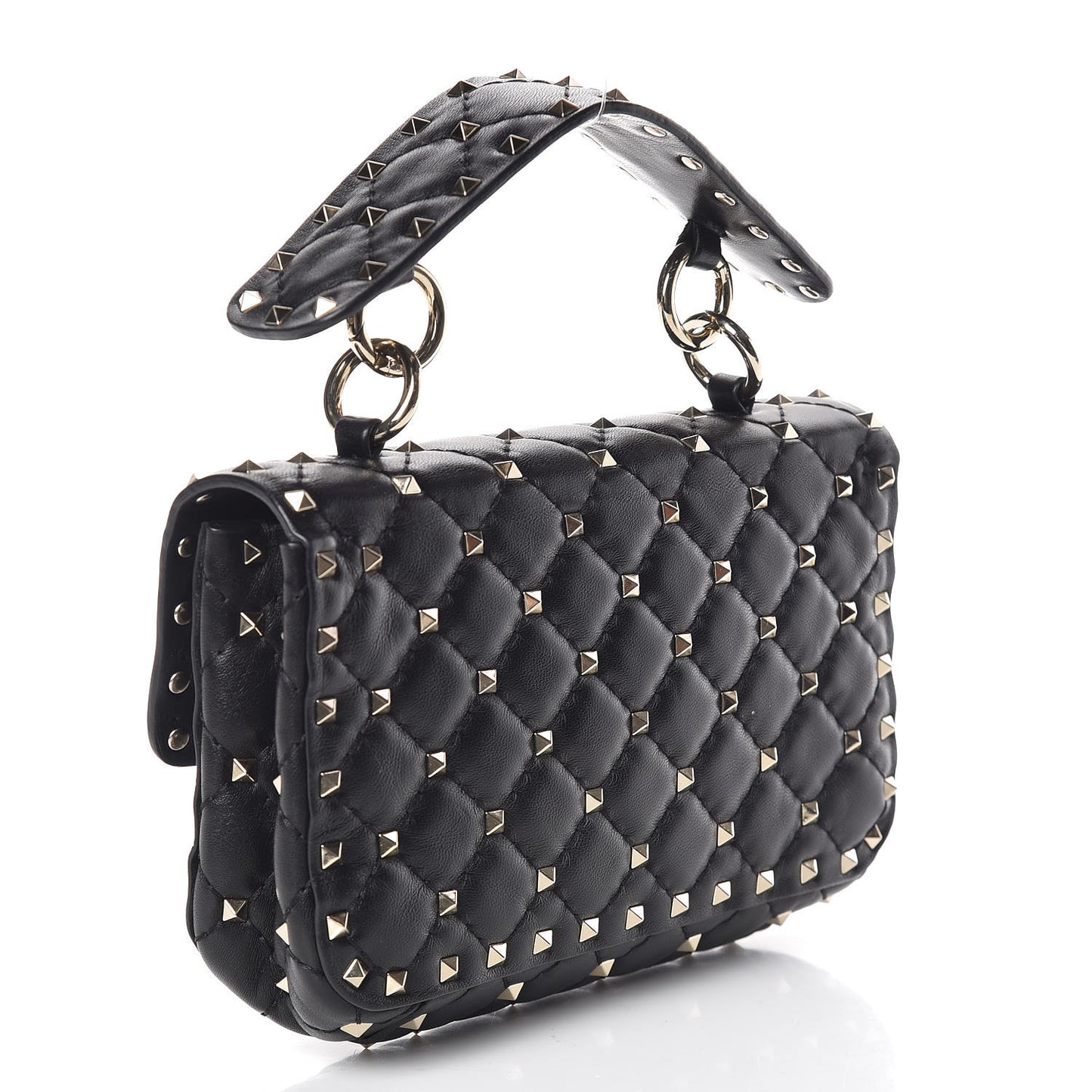 Lambskin Small Rockstud Spike Shoulder Bag Black