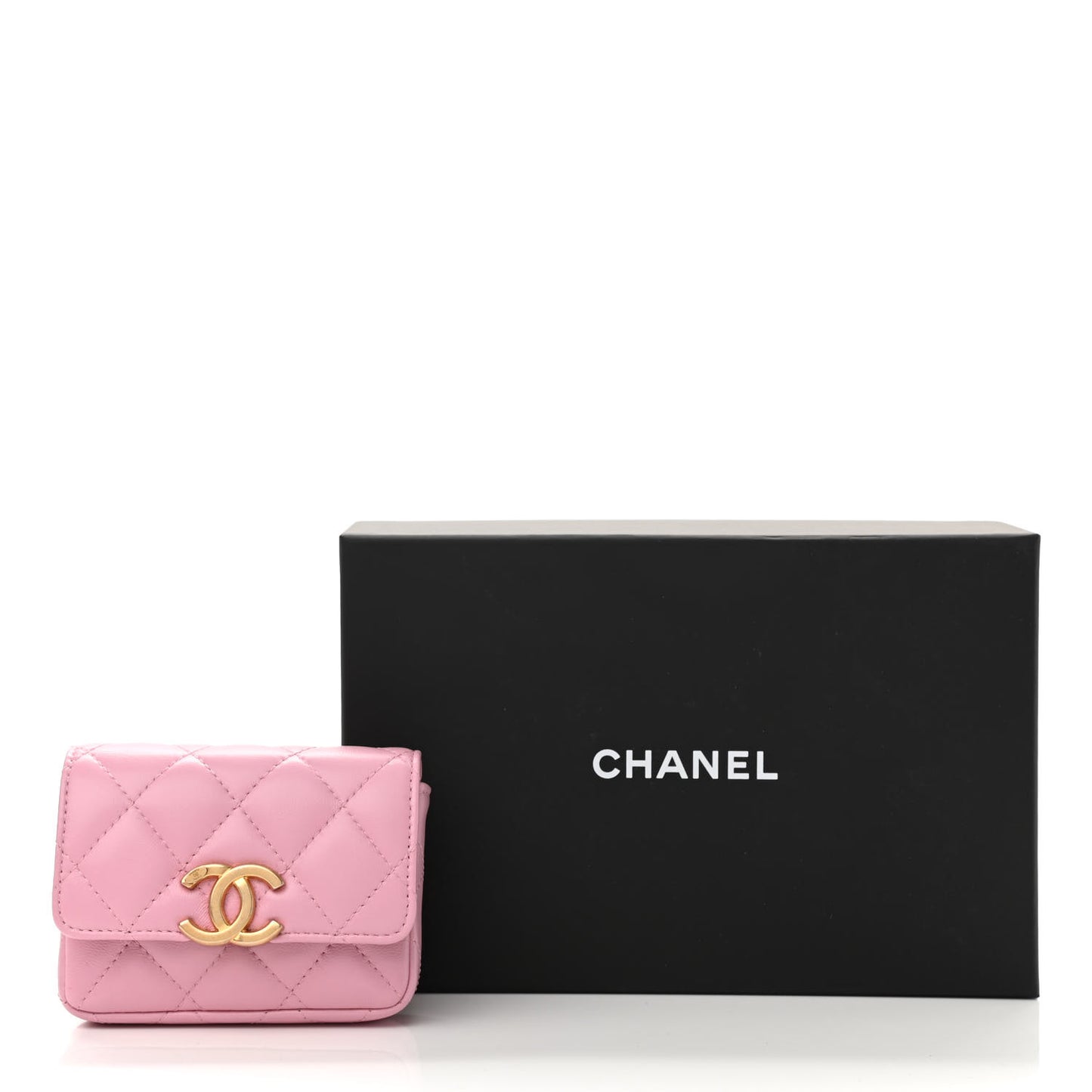 Lambskin Lacquered Metal Quilted Flap Chain Belt Bag Pink