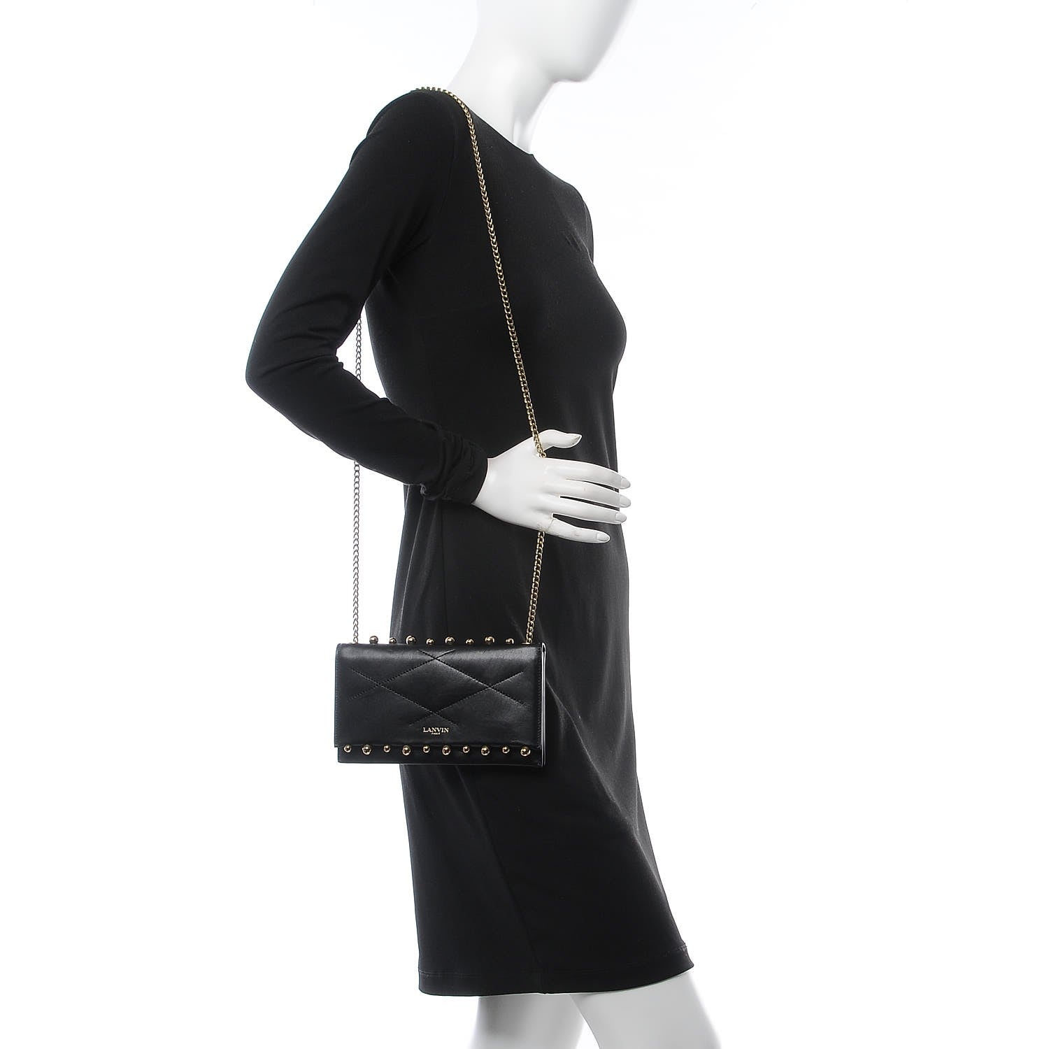 Lanvin Sugar Metal Pearl Chain Flap Crossbody Black 2 of 8