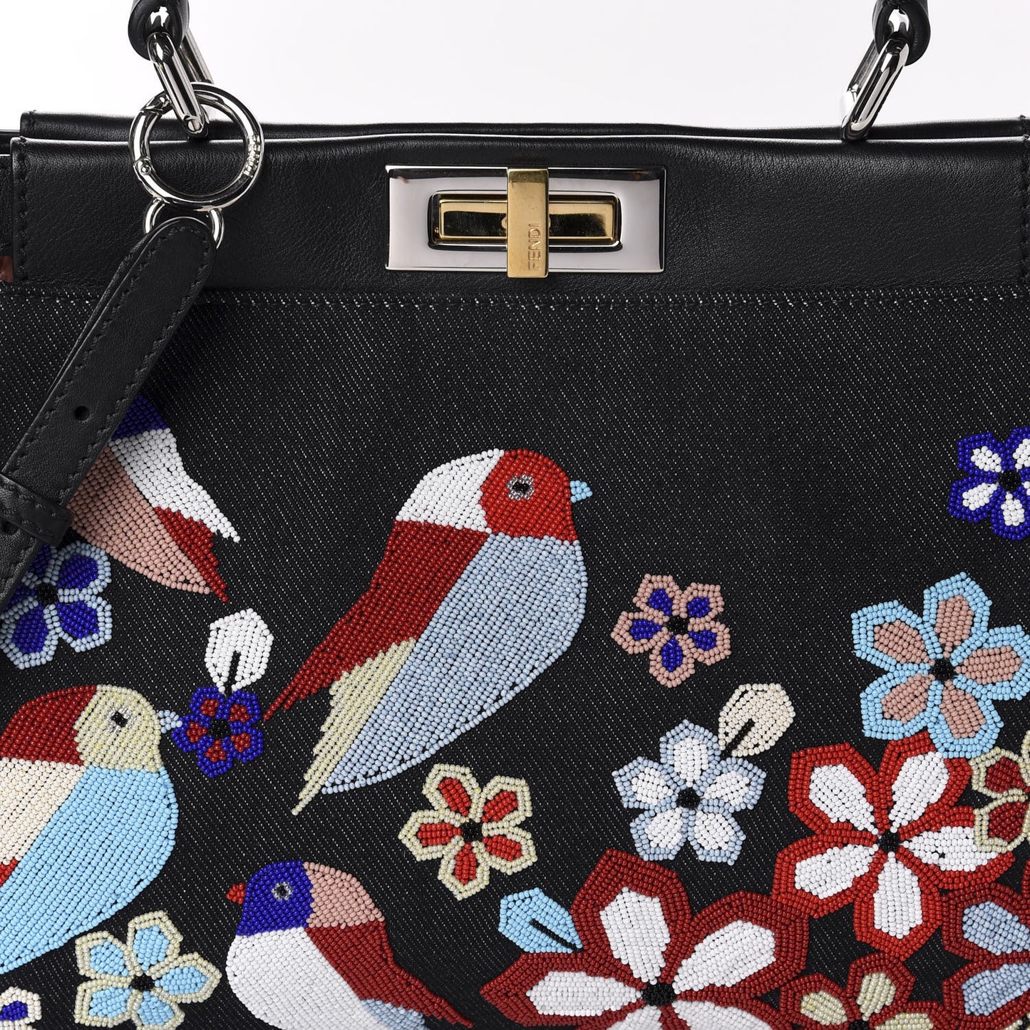 Denim Vitello Dolce QuTweet Beaded Medium Peekaboo Iconic Satchel Dark Blue Multicolor Black