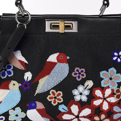 Fendi Denim Vitello Dolce QuTweet Beaded Medium Peekaboo Iconic Satchel Dark Blue Multicolor Black 14 of 14