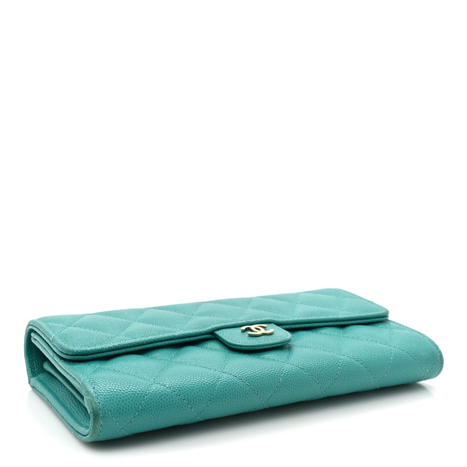 Chanel Caviar Quilted Large Gusset Flap Wallet Turquoise 4 of 21
