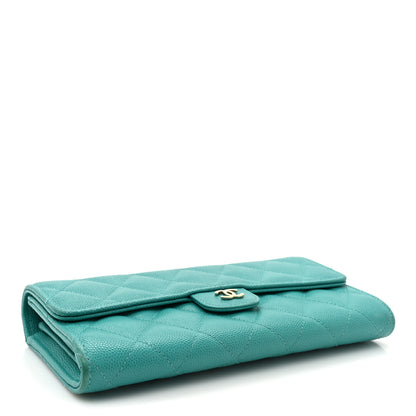 Chanel Caviar Quilted Large Gusset Flap Wallet Turquoise 4 of 21