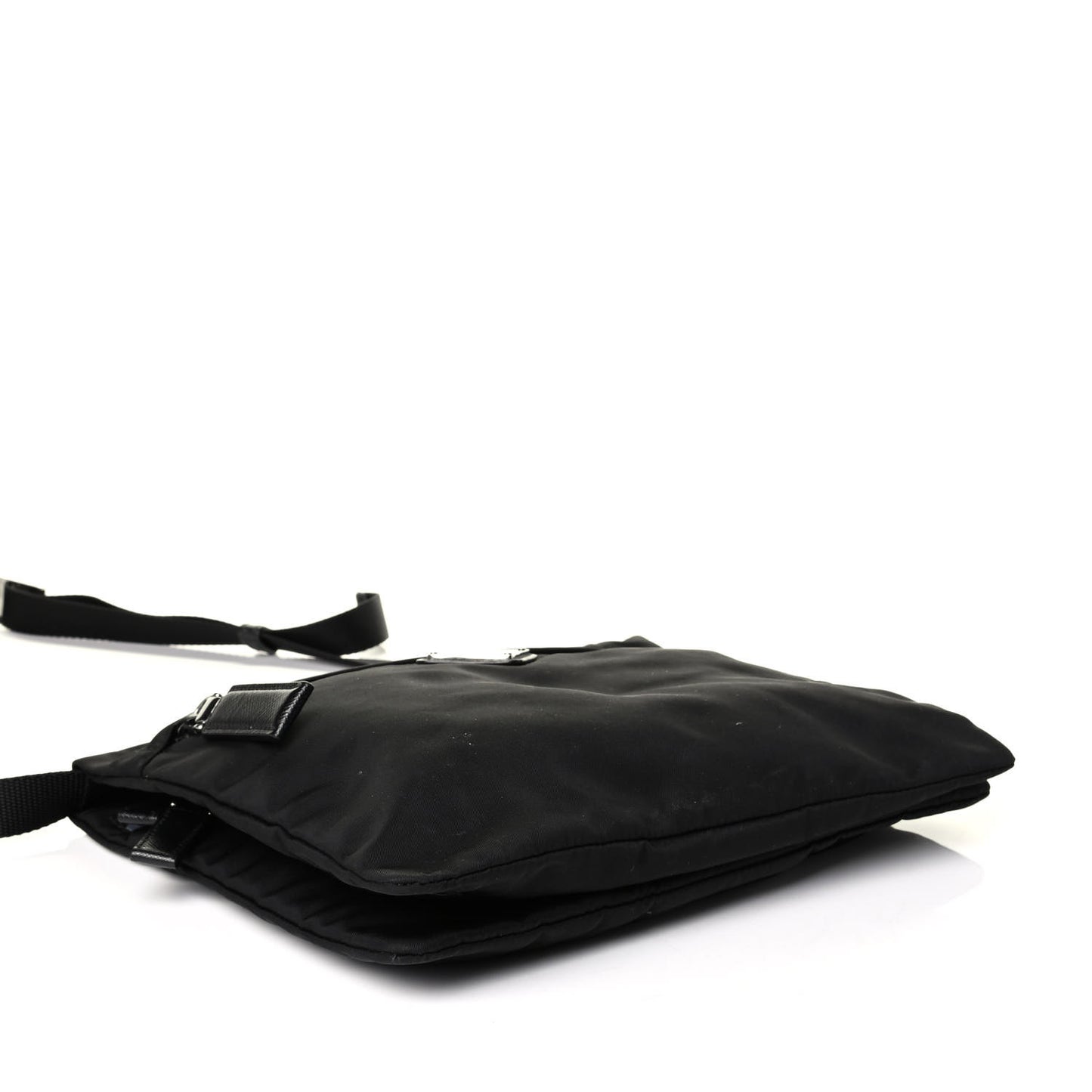 Nylon Flat Messenger Bag Black
