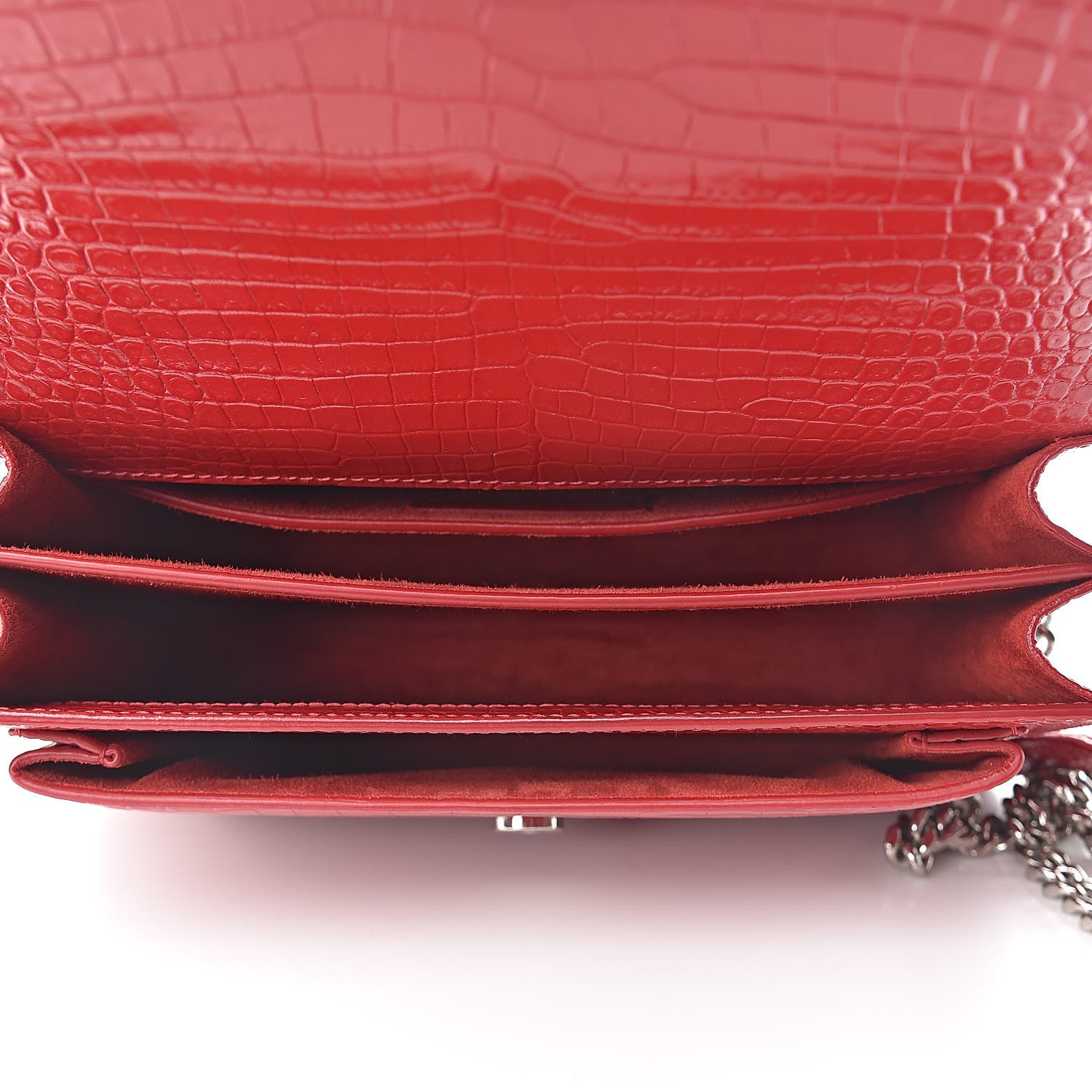 Saint Laurent Calfskin Crocodile Embossed Medium Monogram Sunset Rouge Eros 5 of 12