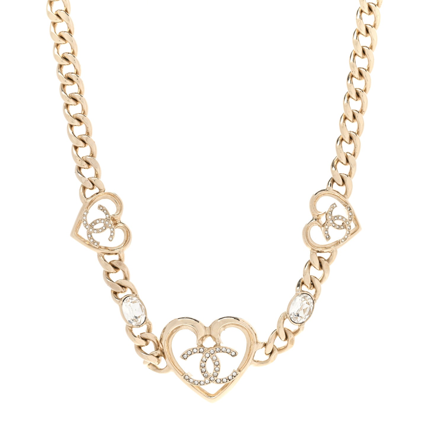Resin Crystal Heart CC Chain Necklace Gold