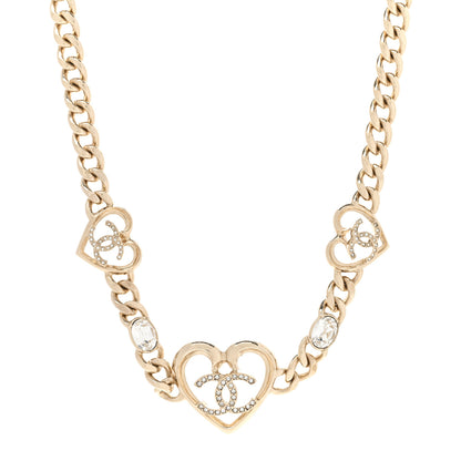 Chanel Resin Crystal Heart CC Chain Necklace Gold 1 of 6