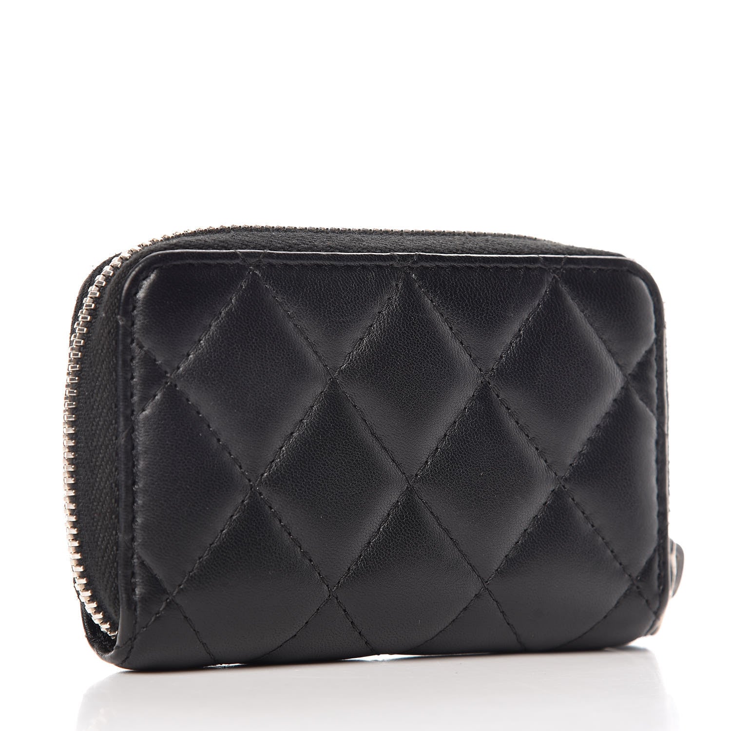 Chanel Lambskin Quilted Zip Around Coin Purse Wallet Black 3 of 9