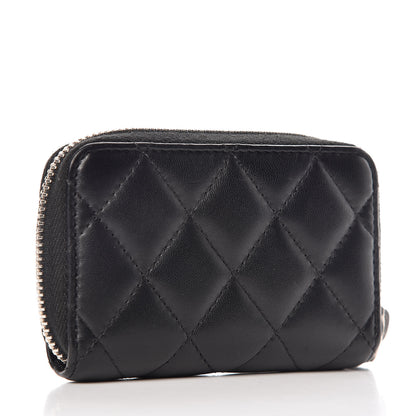 Chanel Lambskin Quilted Zip Around Coin Purse Wallet Black 3 of 9