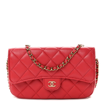 Chanel Lambskin Quilted Flap Phone Holder With Chain Red 1 of 9