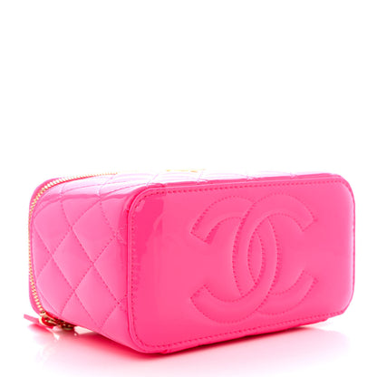 Chanel Patent Quilted Pearl Crush Small Vanity Case With Chain Neon Pink 4 of 11