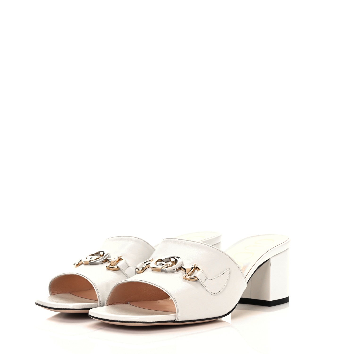 Gucci Malaga Kid Zumi Mid Heel Slide Sandals 39 Dusty White 3 of 13