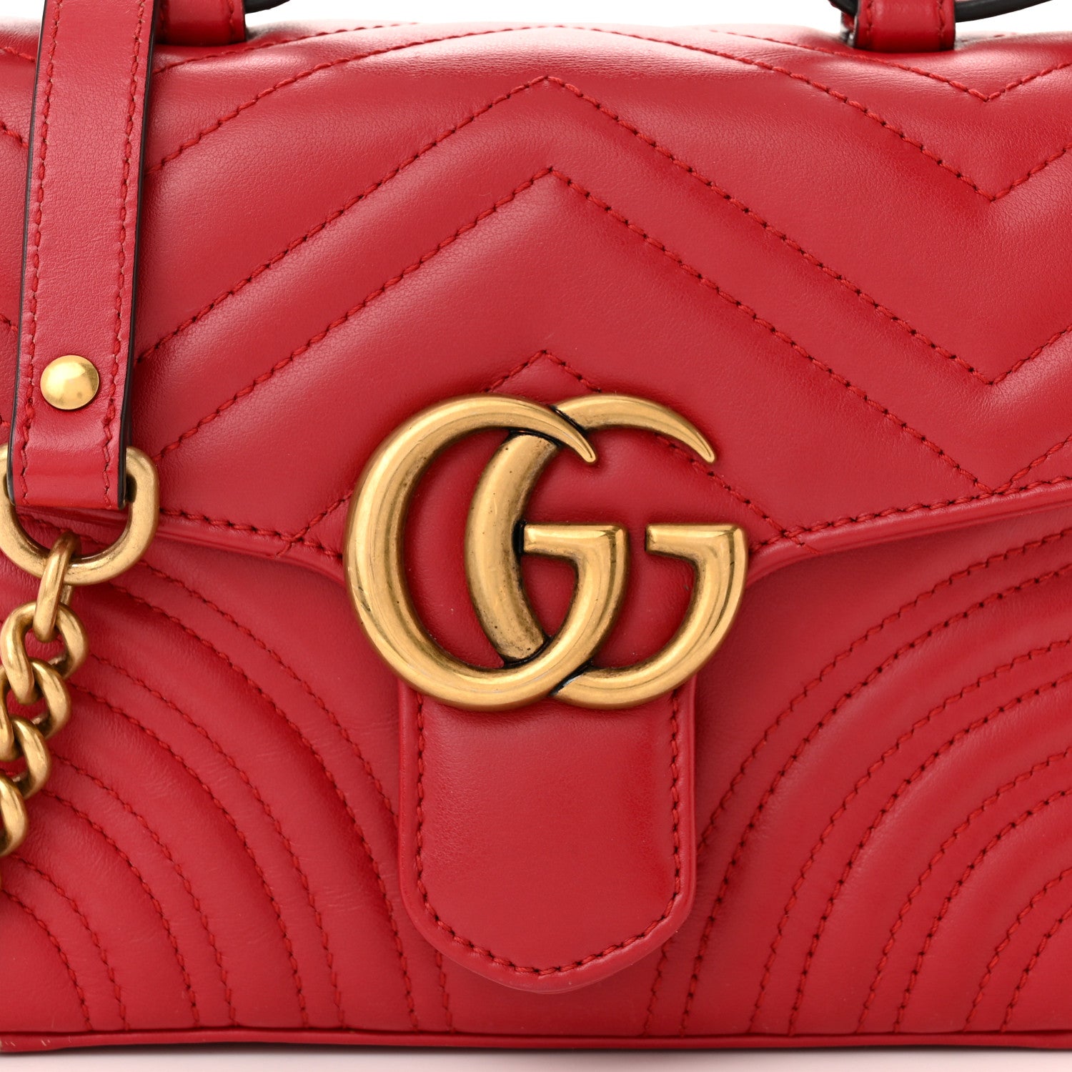 Gucci Calfskin Matelasse Mini GG Marmont Top Handle Shoulder Bag Hibiscus Red 8 of 10