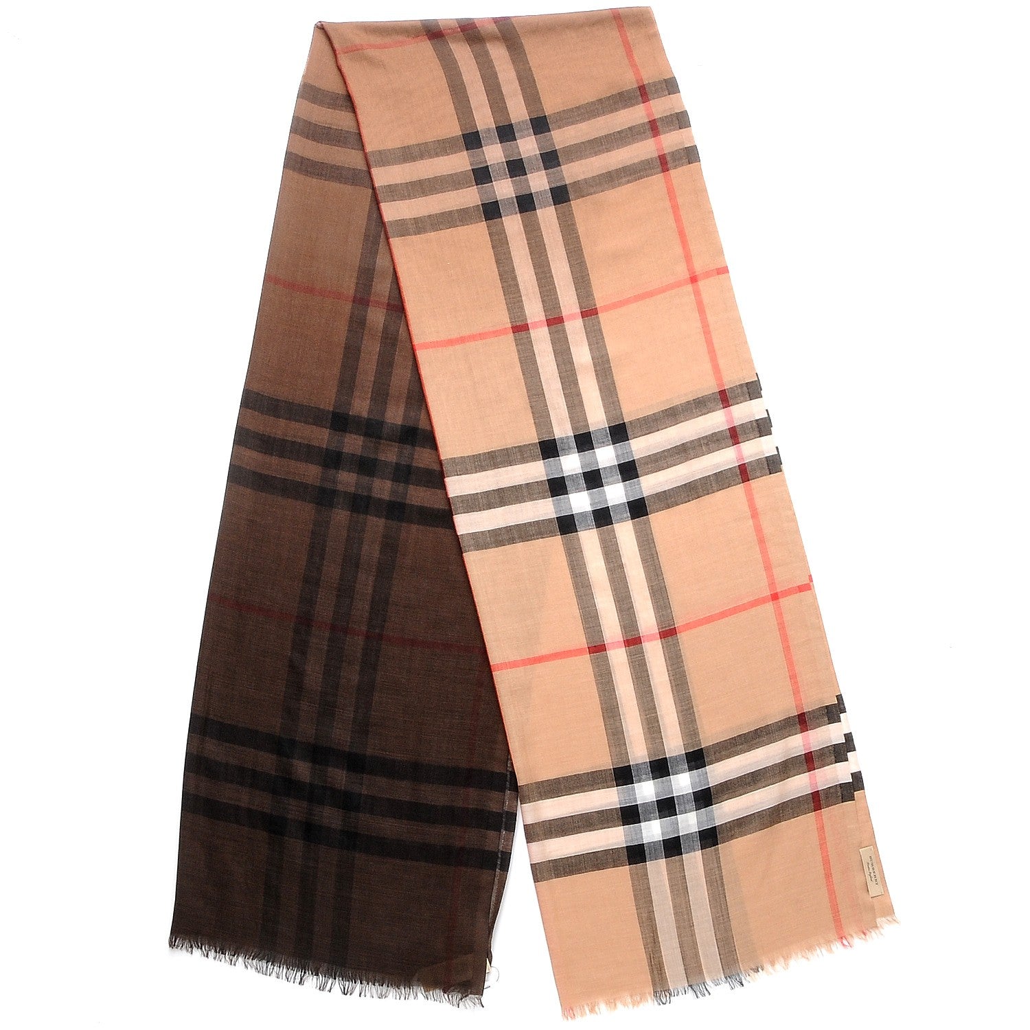Burberry Wool Silk Ombre Gauze Giant Check Scarf Camel 3 of 5