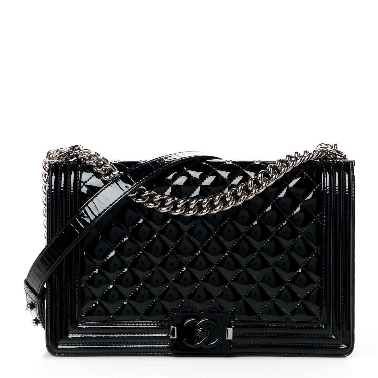 Chanel Patent Calfskin Quilted New Medium Plexiglass Boy Flap Black 1 of 12