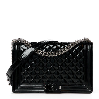 Chanel Patent Calfskin Quilted New Medium Plexiglass Boy Flap Black 1 of 12