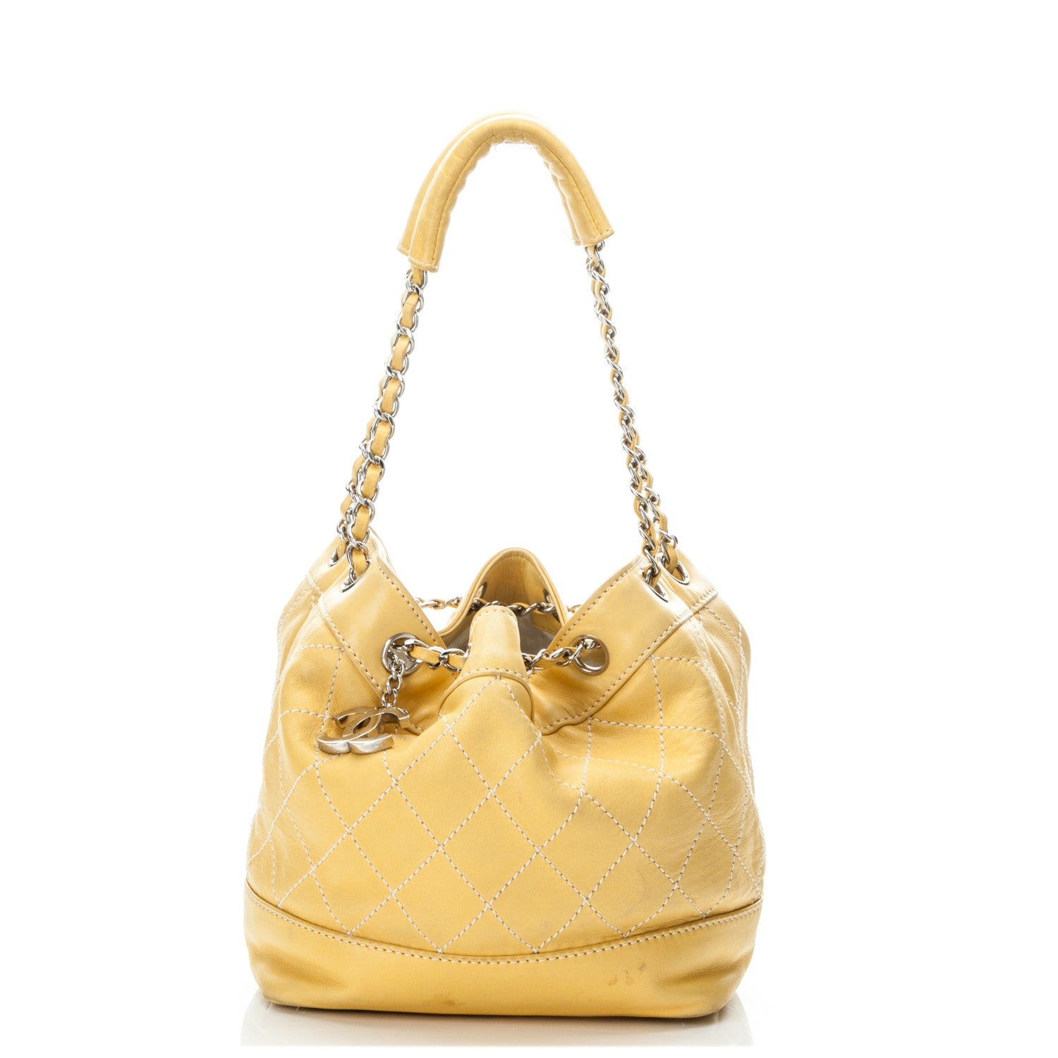Chanel Lambskin Contrast Stitch Drawstring Shoulder Bag Yellow 1 of 8
