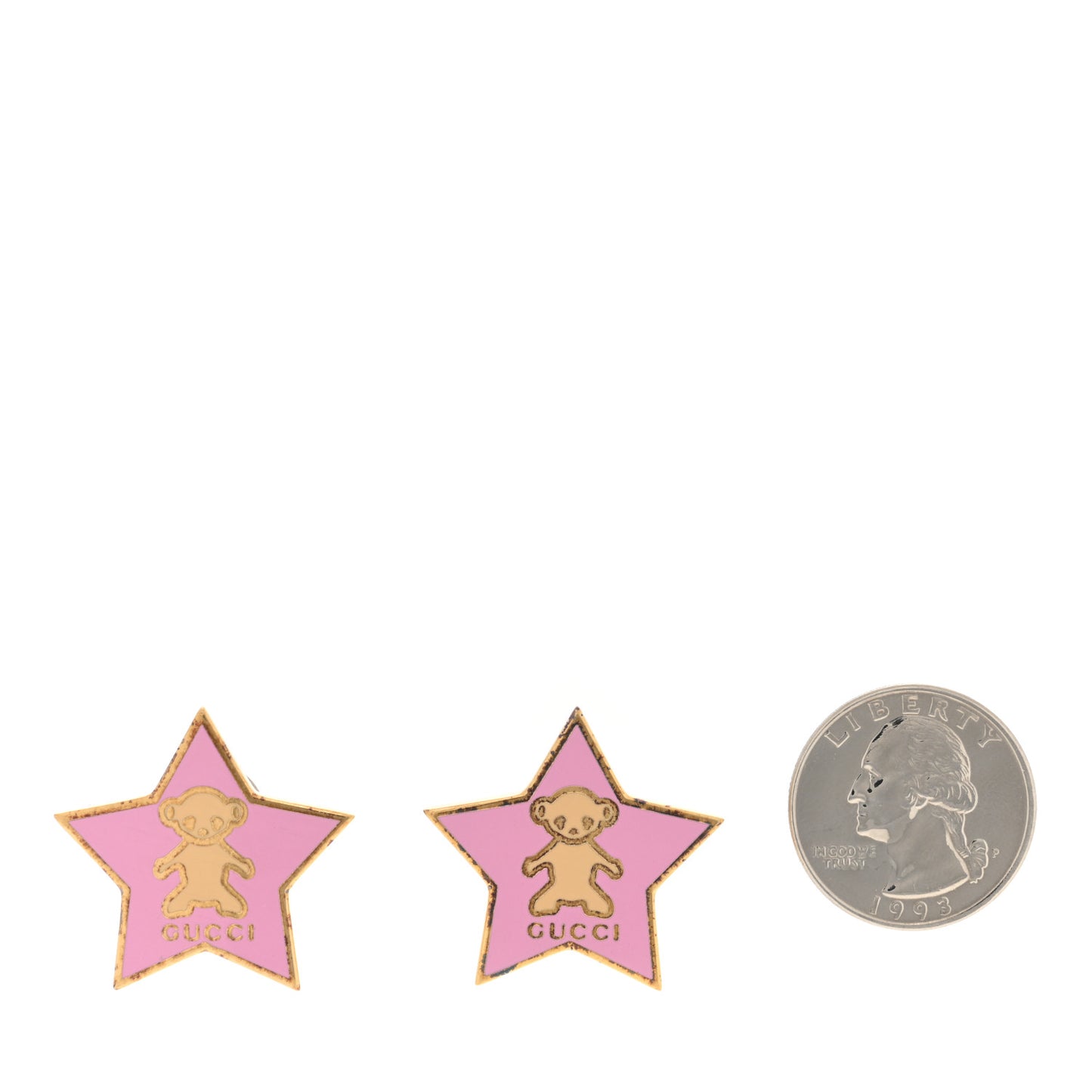 Metal Teddy Bear Star Clip On Earrings Gold Pink