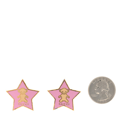Gucci Metal Teddy Bear Star Clip On Earrings Gold Pink 2 of 4