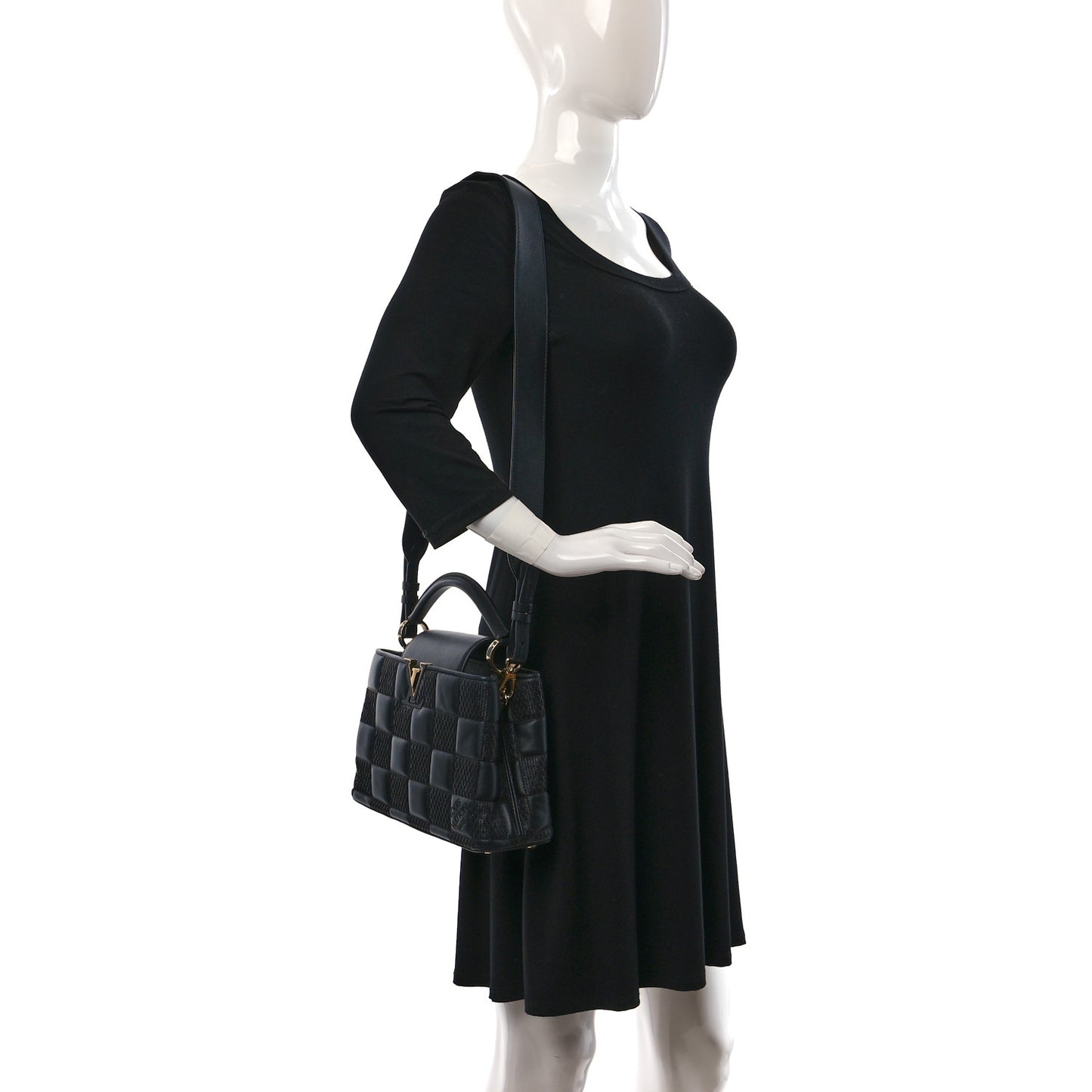 Lambskin Damier Quilt Capucines BB Matte Black