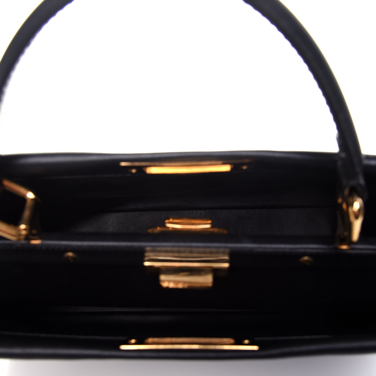 Fendi Vitello Morgan Shiny Nappa Medium Peekaboo Iconic Satchel Black 6 of 13