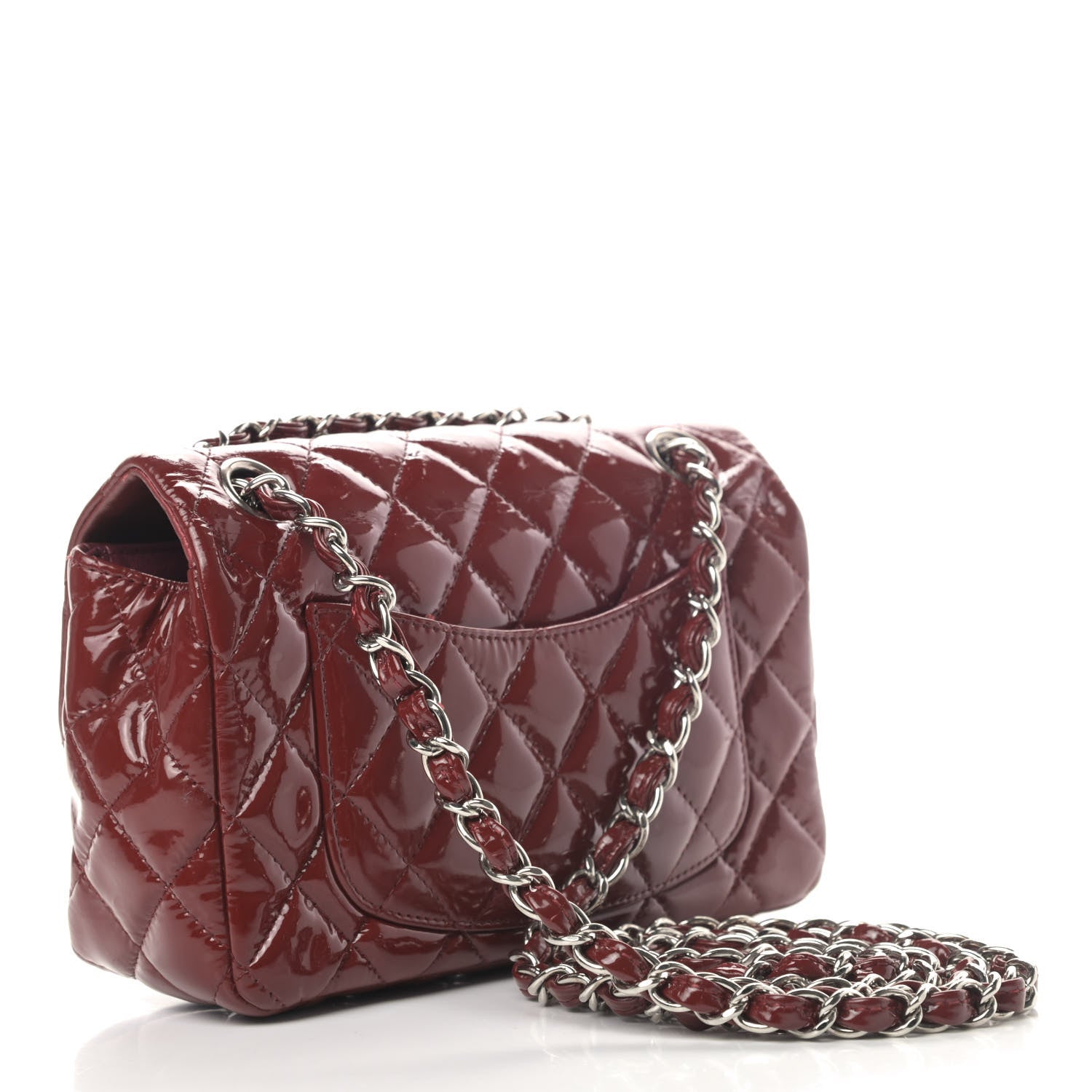 Chanel Patent Calfskin Quilted Mini Rectangular Flap Dark Red 2 of 5