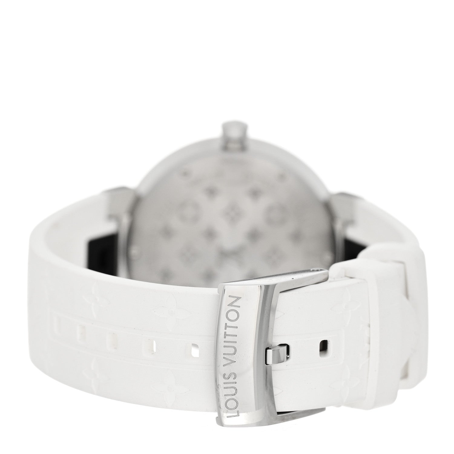 Louis Vuitton Stainless Steel Rubber Diamond 33mm Tambour Slim Quartz Watch White 3 of 5