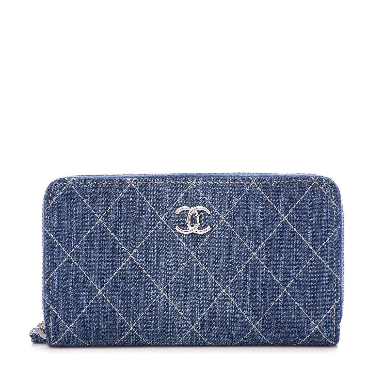 Denim Quilted Medium Zip Wallet Blue