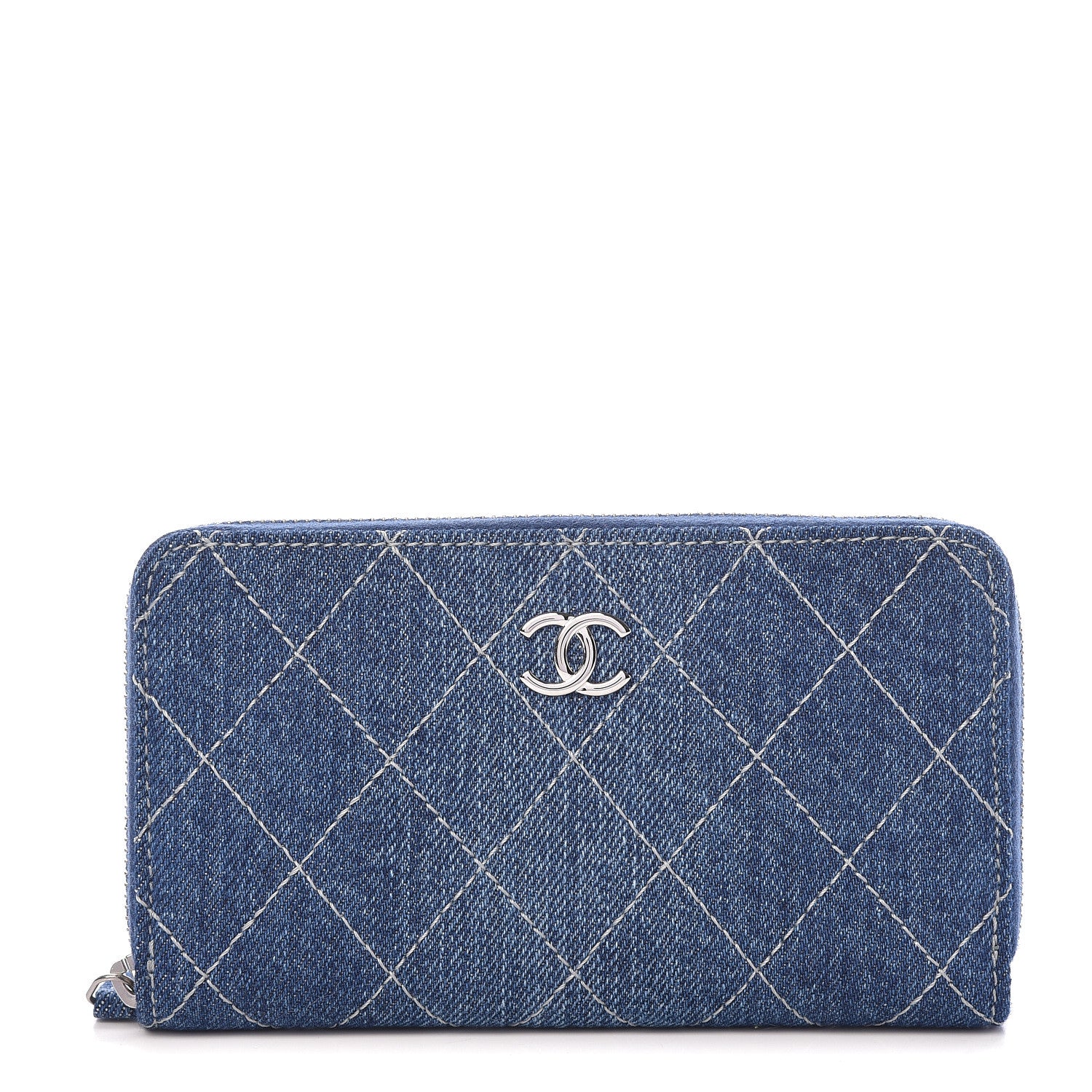 Chanel Denim Quilted Medium Zip Wallet Blue 1 of 9