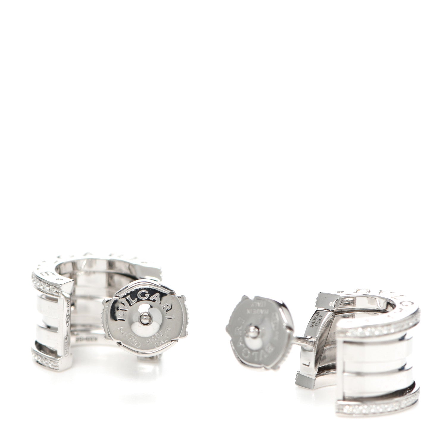 Bulgari 18K White Gold Diamond B.Zero1 Hoop Earrings 3 of 4
