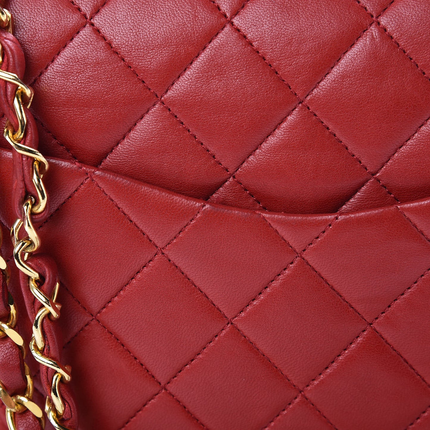 Lambskin Quilted Medium Double Flap Red