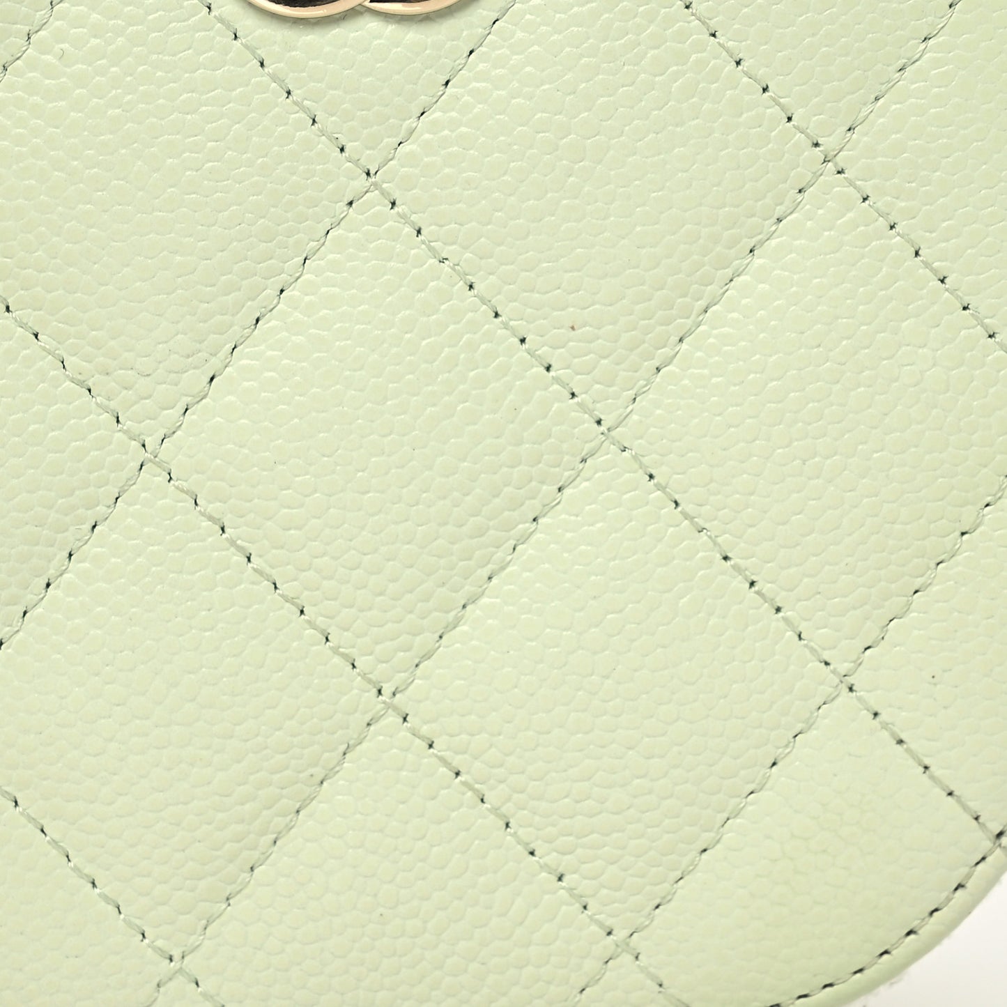 Caviar Quilted Round Handle With Care Vanity With Chain Light Green