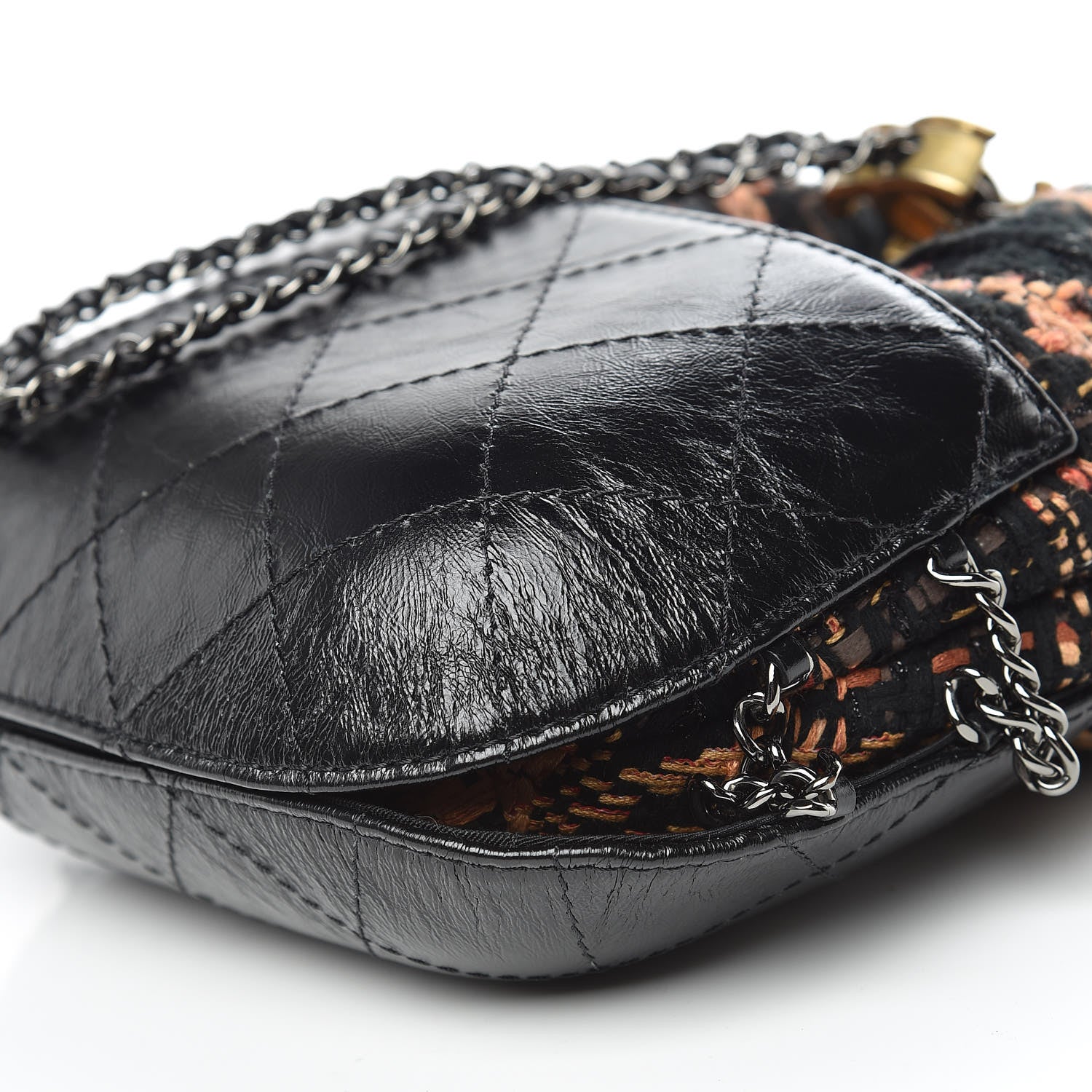 Chanel Tweed Calfskin Quilted Small Gabrielle Bucket Black Brown Orange 7 of 15