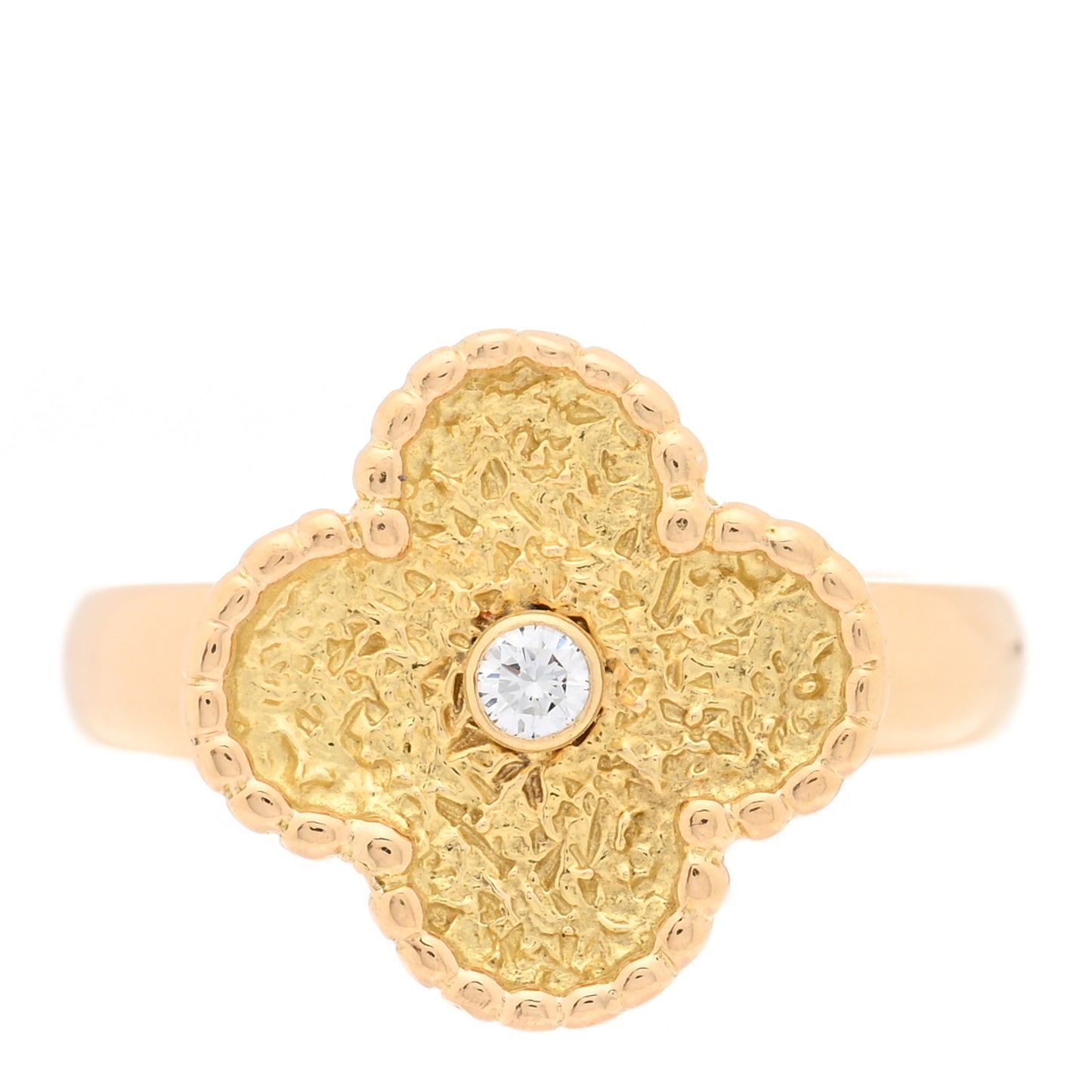 18K Yellow Gold Diamond Vintage Alhambra Ring 50 5.5