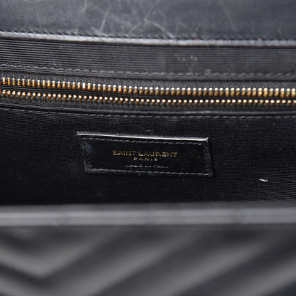 Saint Laurent Smooth Calfskin Matelasse Chevron Large Monogram Satchel Black 12 of 32